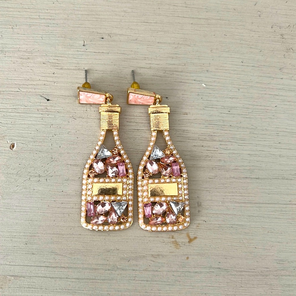 Fun Champagne Bottle Dangle Earrings